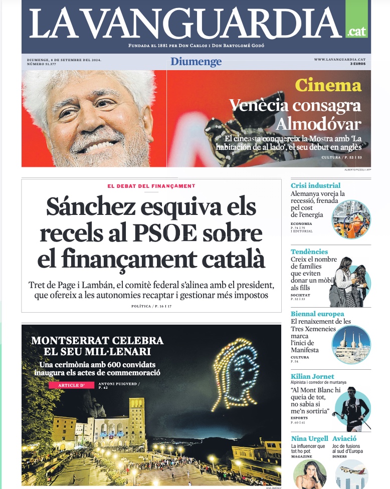 Portada La Vanguardia espectáculo de drones Montserrat