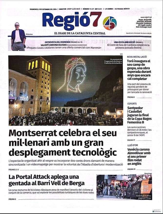 Portada periódico Regio7_show de drones Mil·lenari Montserrat